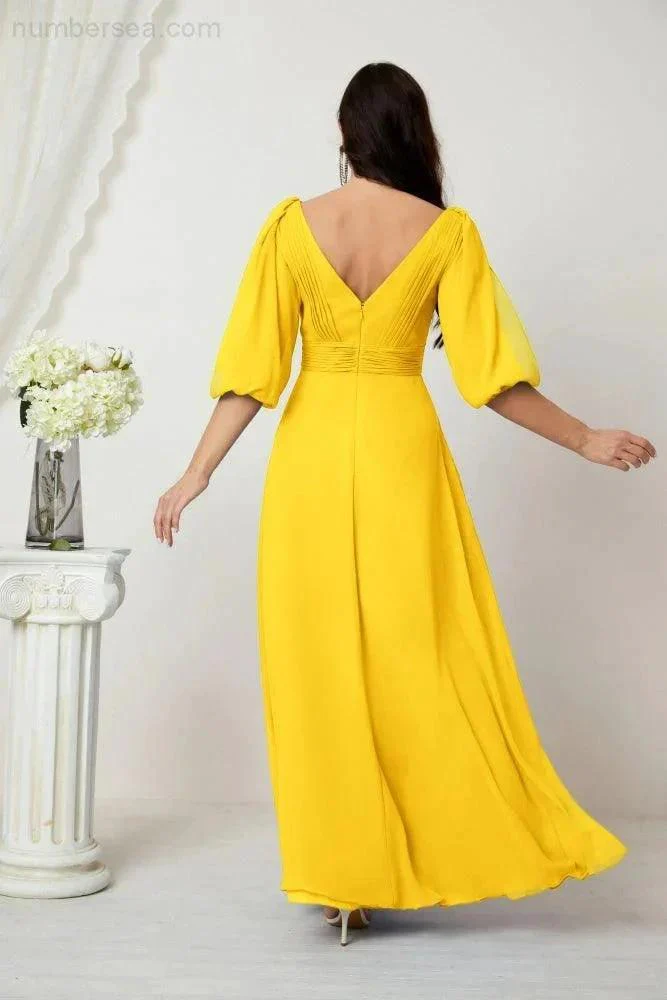Numbersea  Formal Prom Gown Women V-Neck Chiffon Bridesmaid Dresses Long Bishop Sleeve Party Dress 2807 - Image 130