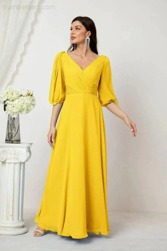 Numbersea  Formal Prom Gown Women V-Neck Chiffon Bridesmaid Dresses Long Bishop Sleeve Party Dress 2807 - Image 131
