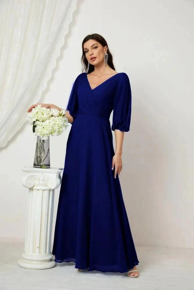 Numbersea  Formal Prom Gown Women V-Neck Chiffon Bridesmaid Dresses Long Bishop Sleeve Party Dress 2807 - Image 145