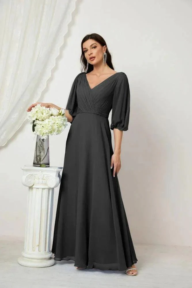 Numbersea  Formal Prom Gown Women V-Neck Chiffon Bridesmaid Dresses Long Bishop Sleeve Party Dress 2807 - Image 149