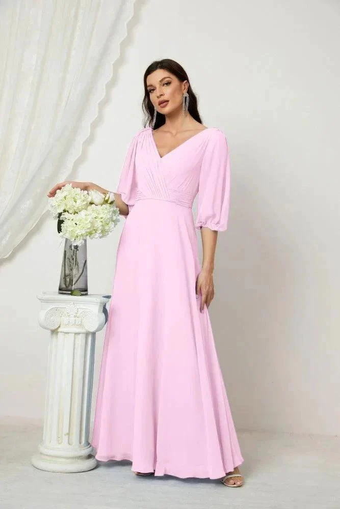 Numbersea  Formal Prom Gown Women V-Neck Chiffon Bridesmaid Dresses Long Bishop Sleeve Party Dress 2807 - Image 153