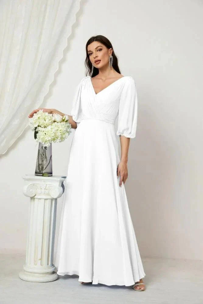 Numbersea  Formal Prom Gown Women V-Neck Chiffon Bridesmaid Dresses Long Bishop Sleeve Party Dress 2807 - Image 165