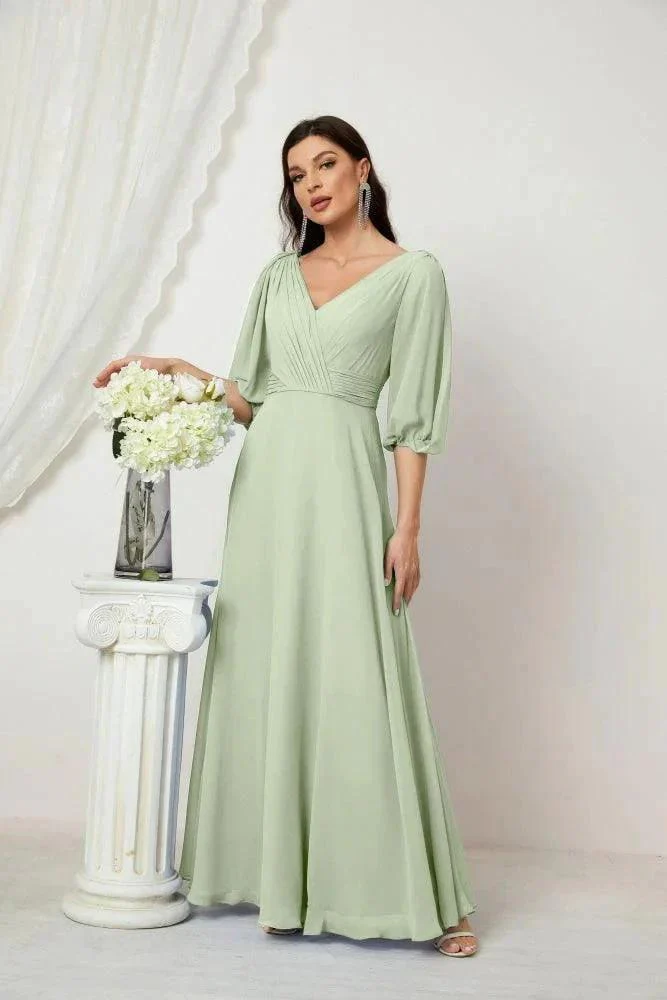 Numbersea  Formal Prom Gown Women V-Neck Chiffon Bridesmaid Dresses Long Bishop Sleeve Party Dress 2807 - Image 17