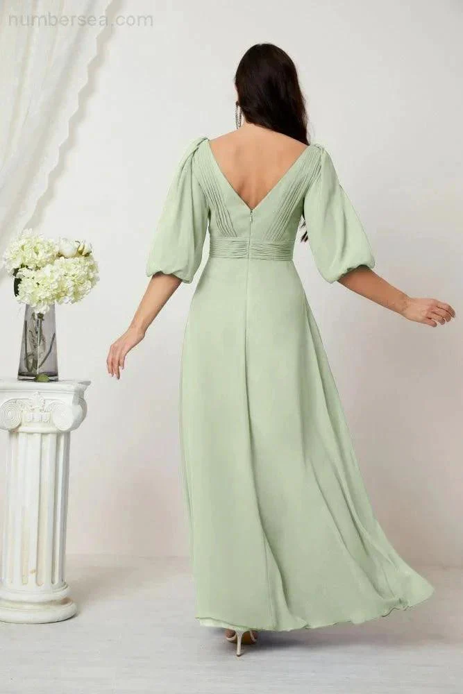 Numbersea  Formal Prom Gown Women V-Neck Chiffon Bridesmaid Dresses Long Bishop Sleeve Party Dress 2807 - Image 18