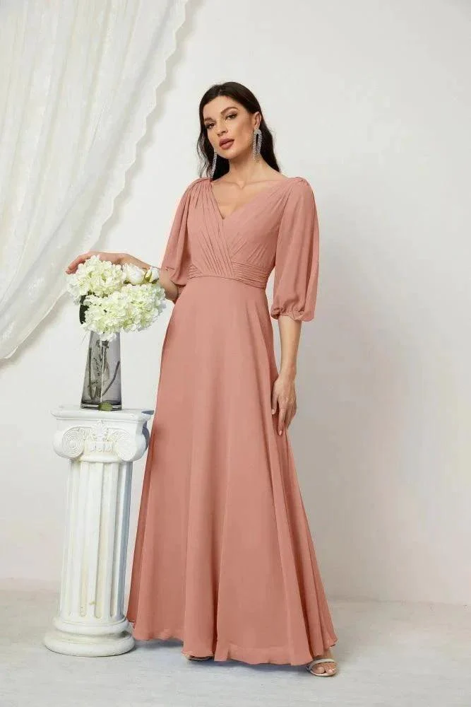 Numbersea  Formal Prom Gown Women V-Neck Chiffon Bridesmaid Dresses Long Bishop Sleeve Party Dress 2807 - Image 21