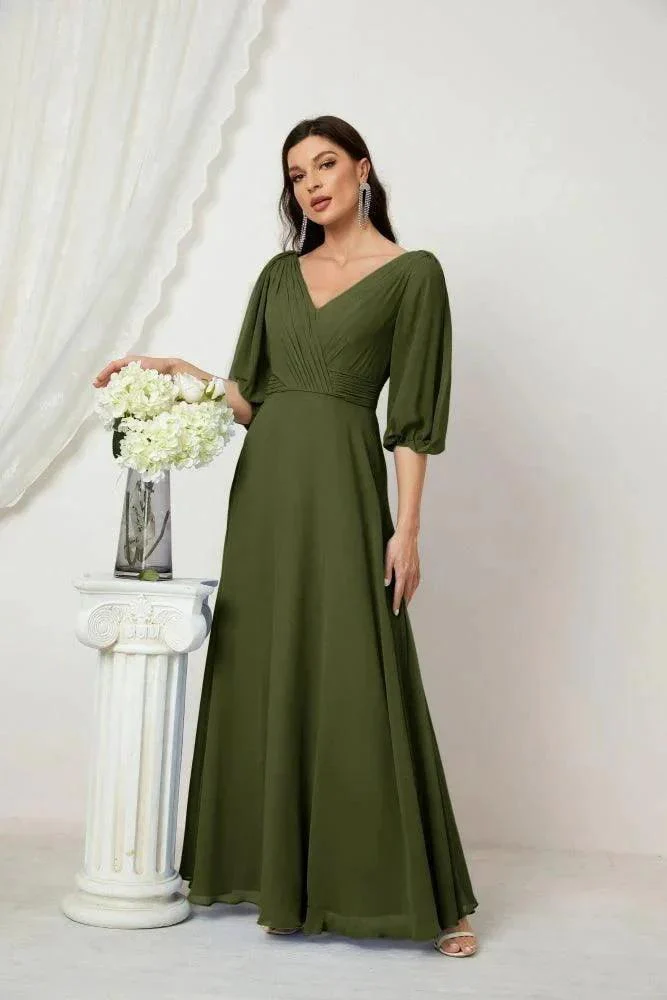 Numbersea  Formal Prom Gown Women V-Neck Chiffon Bridesmaid Dresses Long Bishop Sleeve Party Dress 2807 - Image 25