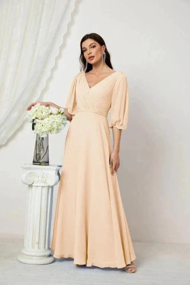 Numbersea  Formal Prom Gown Women V-Neck Chiffon Bridesmaid Dresses Long Bishop Sleeve Party Dress 2807 - Image 29