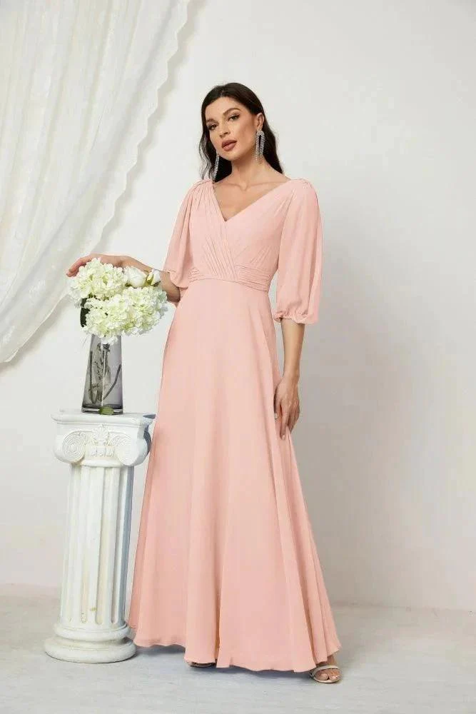 Numbersea  Formal Prom Gown Women V-Neck Chiffon Bridesmaid Dresses Long Bishop Sleeve Party Dress 2807 - Image 33