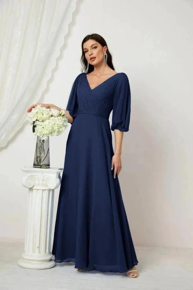 Numbersea  Formal Prom Gown Women V-Neck Chiffon Bridesmaid Dresses Long Bishop Sleeve Party Dress 2807 - Image 49