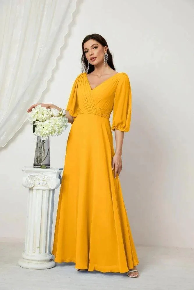 Numbersea  Formal Prom Gown Women V-Neck Chiffon Bridesmaid Dresses Long Bishop Sleeve Party Dress 2807 - Image 5