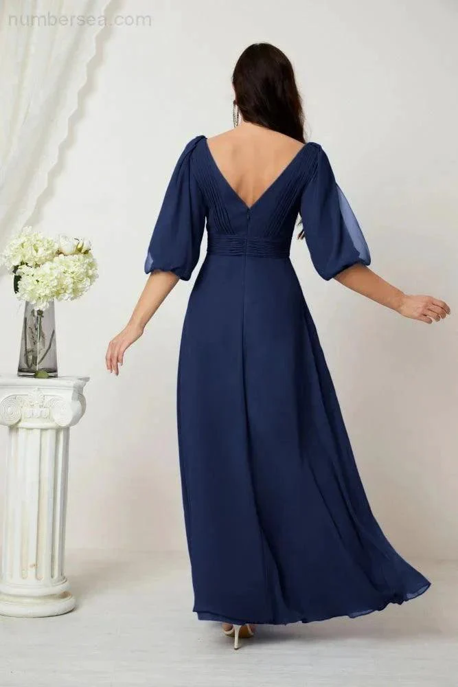 Numbersea  Formal Prom Gown Women V-Neck Chiffon Bridesmaid Dresses Long Bishop Sleeve Party Dress 2807 - Image 50