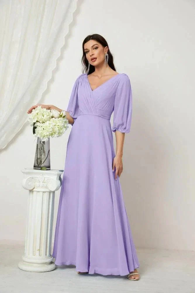 Numbersea  Formal Prom Gown Women V-Neck Chiffon Bridesmaid Dresses Long Bishop Sleeve Party Dress 2807 - Image 53