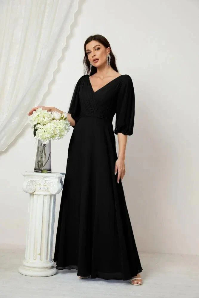 Numbersea  Formal Prom Gown Women V-Neck Chiffon Bridesmaid Dresses Long Bishop Sleeve Party Dress 2807 - Image 57
