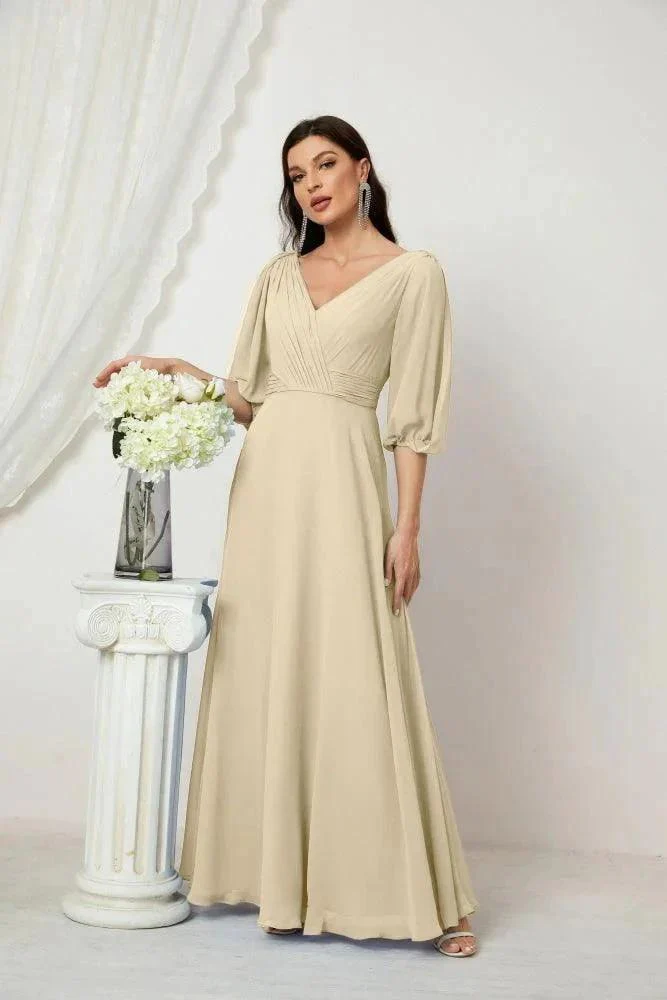 Numbersea  Formal Prom Gown Women V-Neck Chiffon Bridesmaid Dresses Long Bishop Sleeve Party Dress 2807 - Image 61