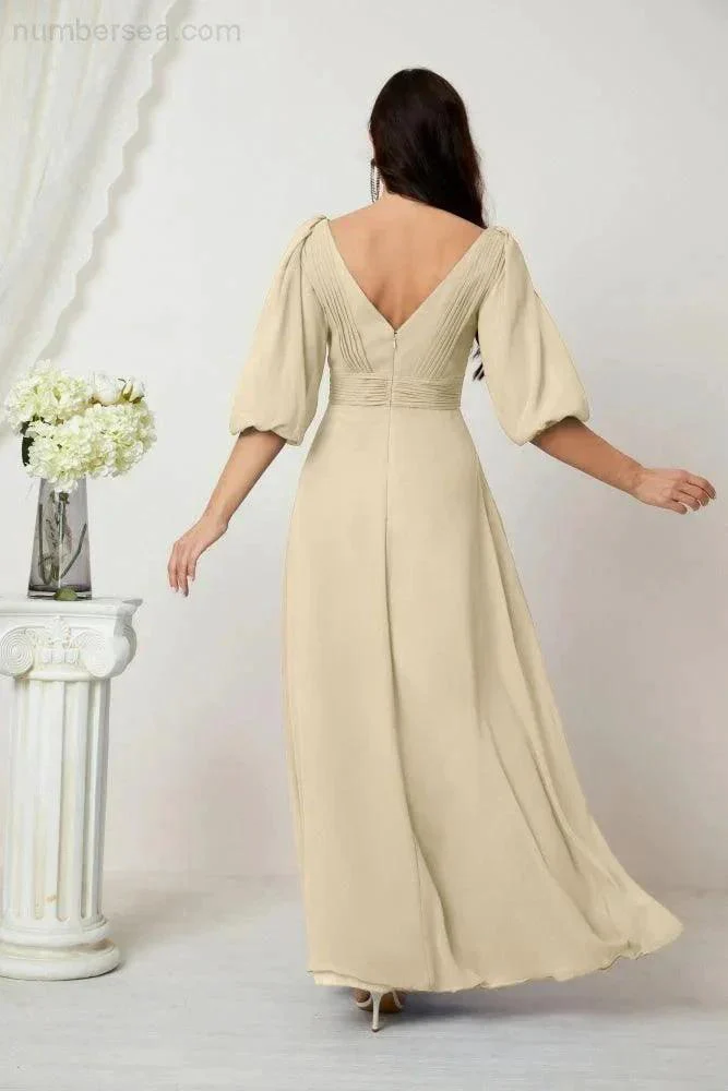 Numbersea  Formal Prom Gown Women V-Neck Chiffon Bridesmaid Dresses Long Bishop Sleeve Party Dress 2807 - Image 62