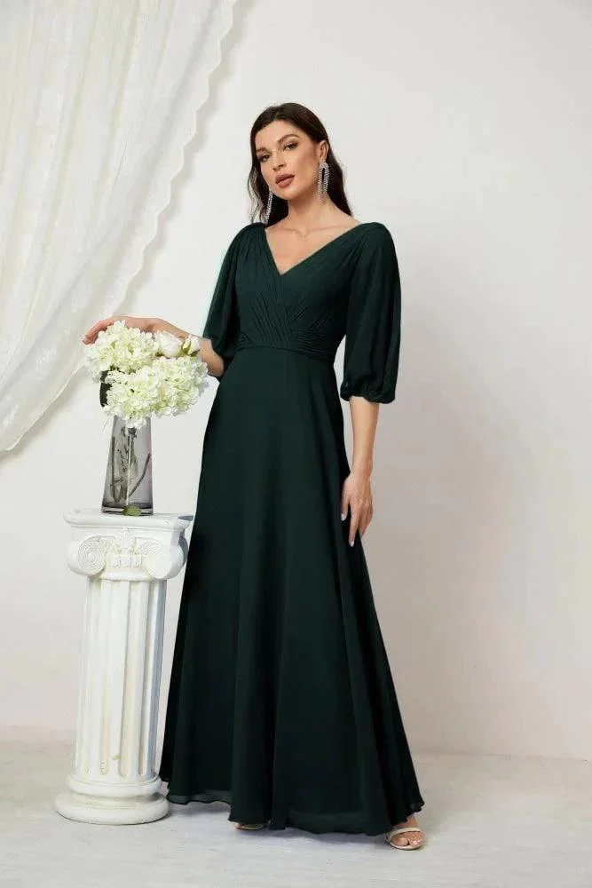 Numbersea  Formal Prom Gown Women V-Neck Chiffon Bridesmaid Dresses Long Bishop Sleeve Party Dress 2807 - Image 65
