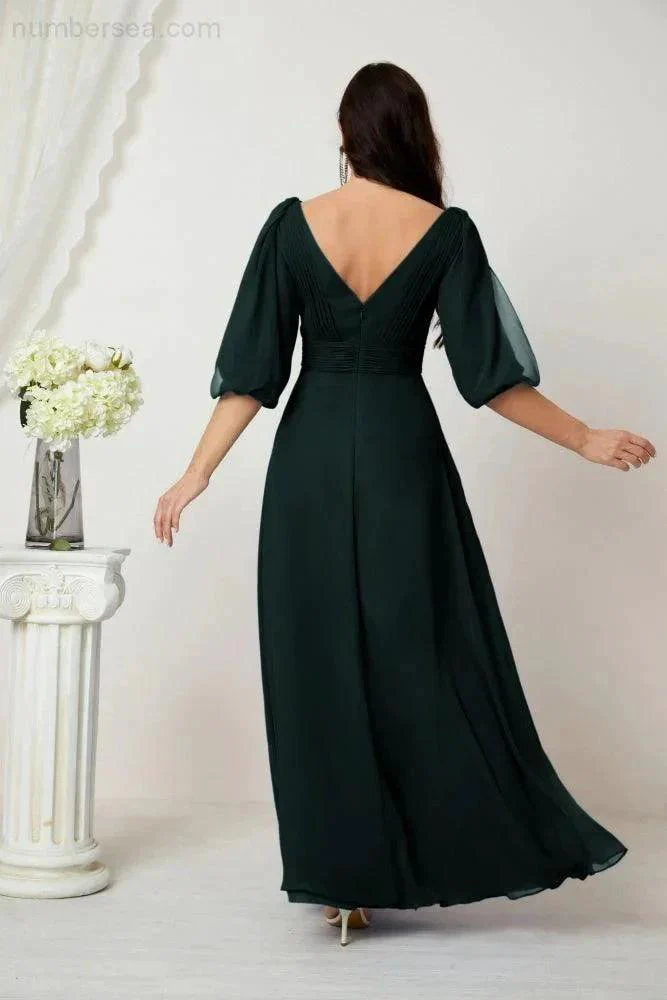 Numbersea  Formal Prom Gown Women V-Neck Chiffon Bridesmaid Dresses Long Bishop Sleeve Party Dress 2807 - Image 66