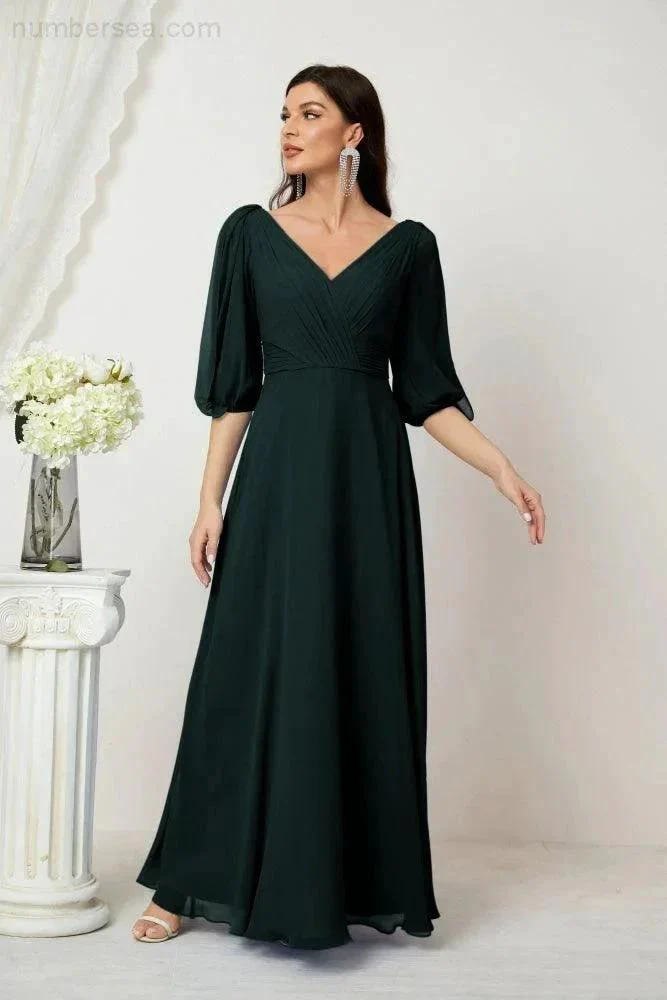 Numbersea  Formal Prom Gown Women V-Neck Chiffon Bridesmaid Dresses Long Bishop Sleeve Party Dress 2807 - Image 67