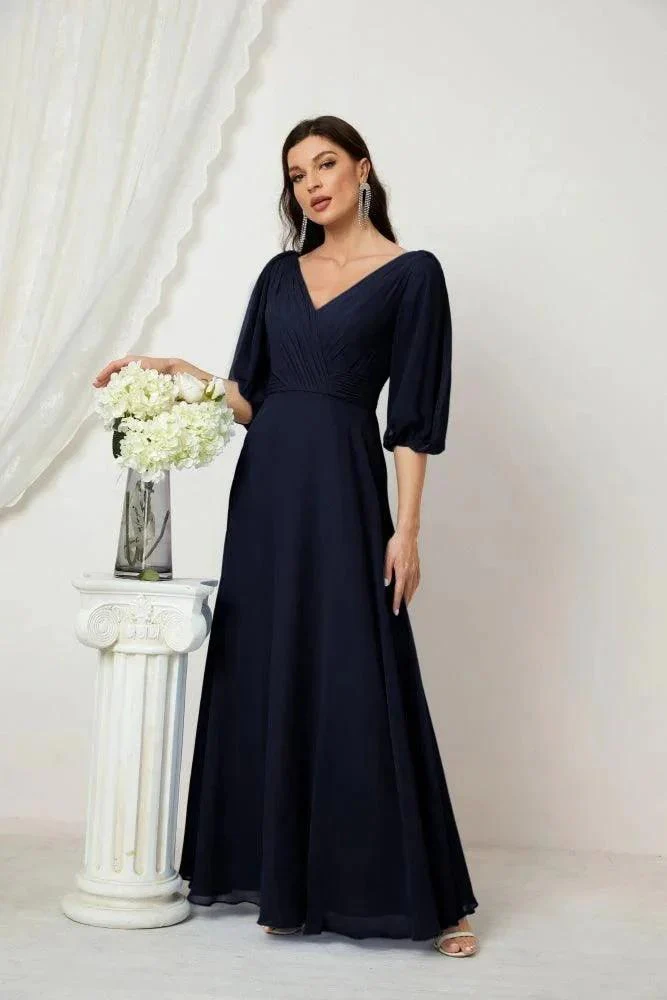 Numbersea  Formal Prom Gown Women V-Neck Chiffon Bridesmaid Dresses Long Bishop Sleeve Party Dress 2807 - Image 69
