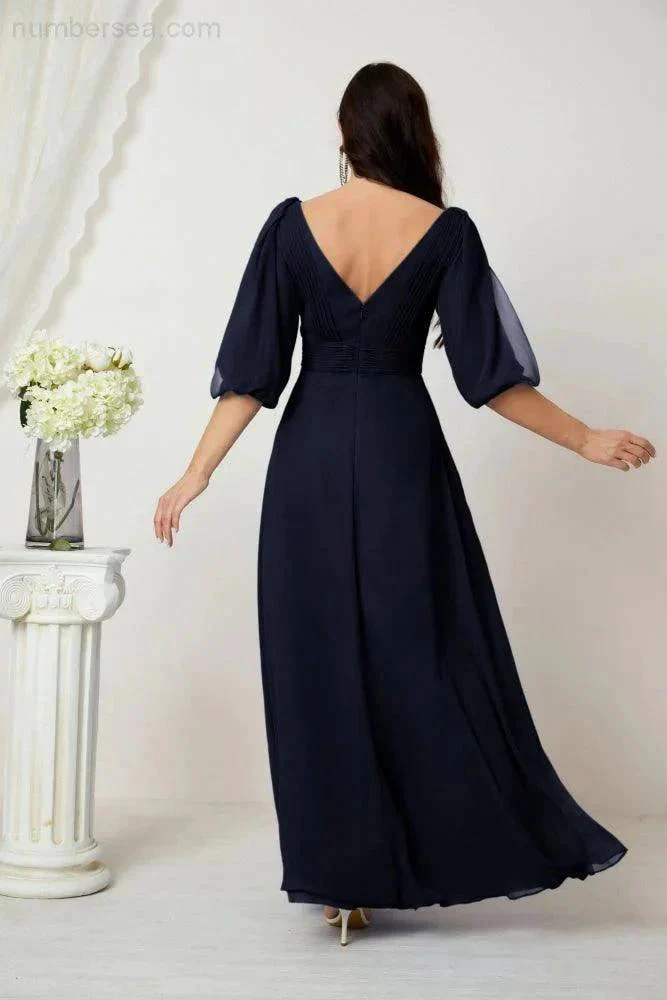 Numbersea  Formal Prom Gown Women V-Neck Chiffon Bridesmaid Dresses Long Bishop Sleeve Party Dress 2807 - Image 70