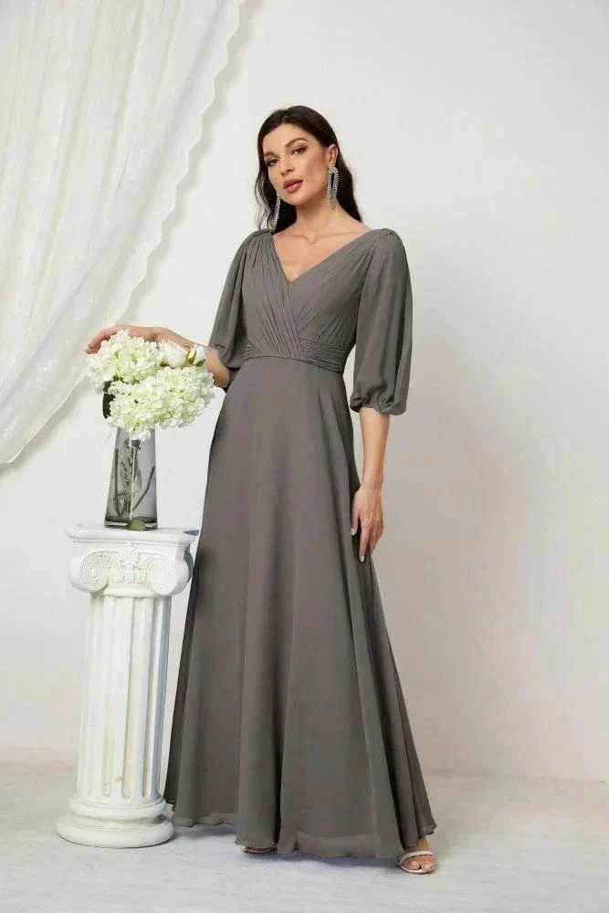 Numbersea  Formal Prom Gown Women V-Neck Chiffon Bridesmaid Dresses Long Bishop Sleeve Party Dress 2807 - Image 77