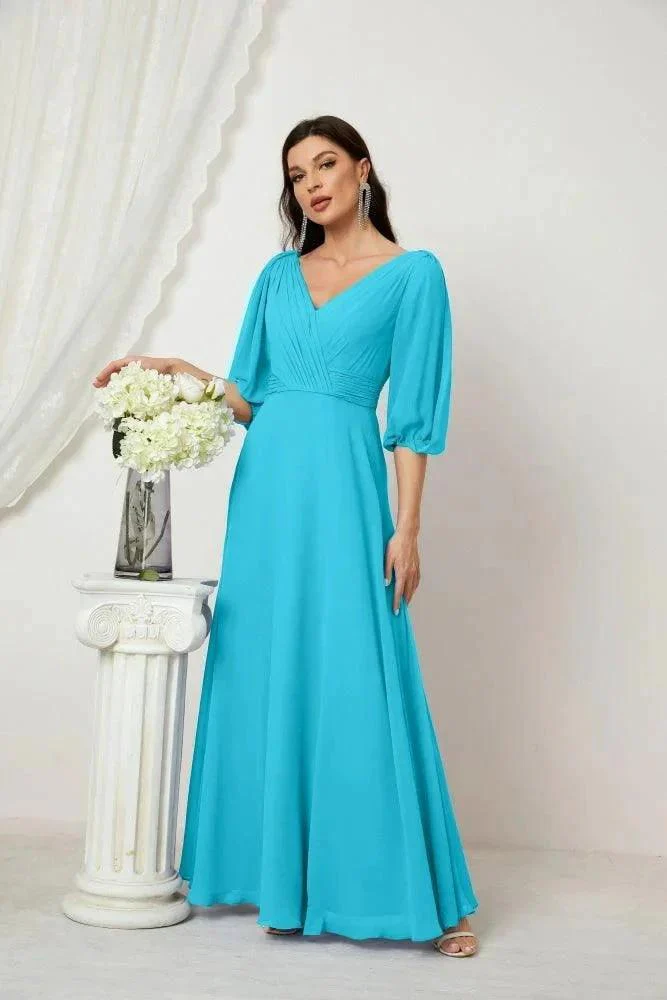 Numbersea  Formal Prom Gown Women V-Neck Chiffon Bridesmaid Dresses Long Bishop Sleeve Party Dress 2807 - Image 89