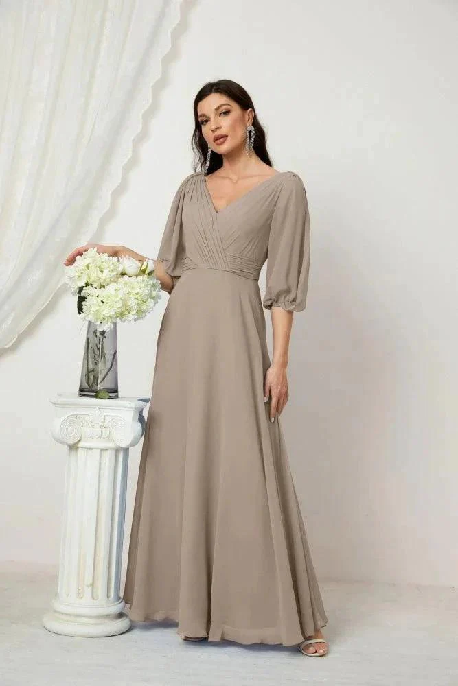 Numbersea  Formal Prom Gown Women V-Neck Chiffon Bridesmaid Dresses Long Bishop Sleeve Party Dress 2807 - Image 93