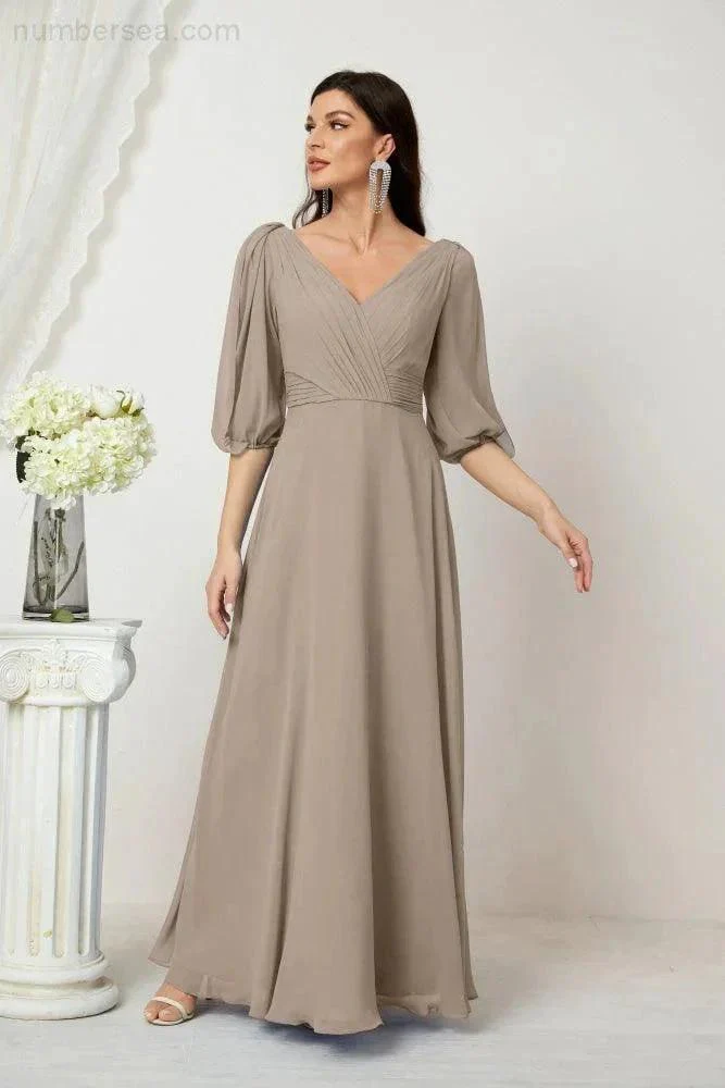Numbersea  Formal Prom Gown Women V-Neck Chiffon Bridesmaid Dresses Long Bishop Sleeve Party Dress 2807 - Image 95