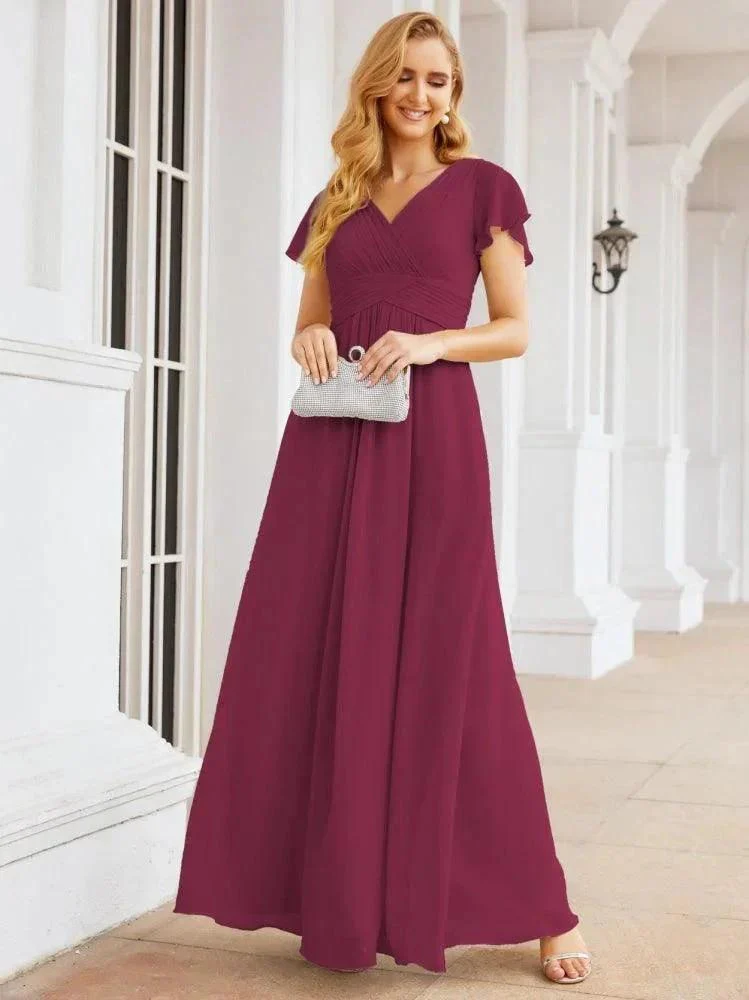 Numbersea Formal Prom Gowns for Mother of The Bride Cap Sleeves Bridesmaid Dress 28047 - Image 100