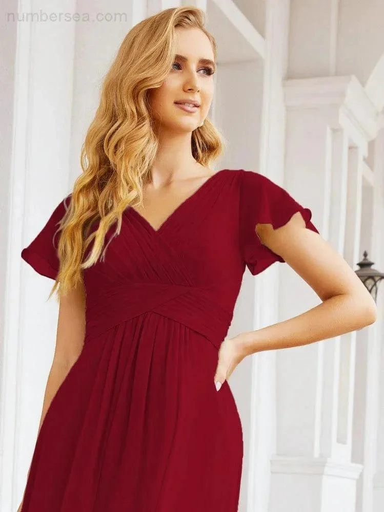 Numbersea Formal Prom Gowns for Mother of The Bride Cap Sleeves Bridesmaid Dress 28047 - Image 123
