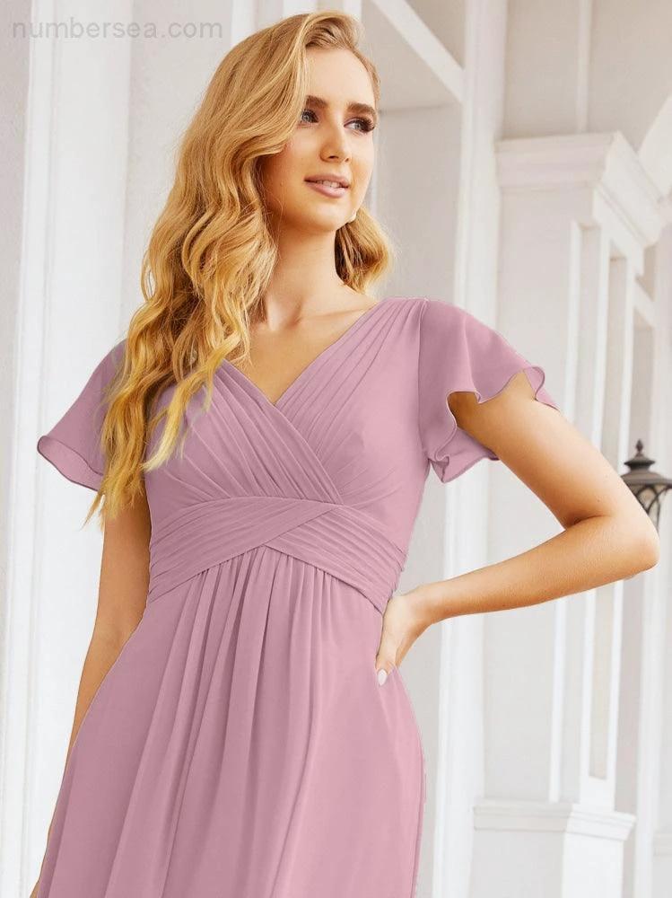 Numbersea Formal Prom Gowns for Mother of The Bride Cap Sleeves Bridesmaid Dress 28047 - Image 3