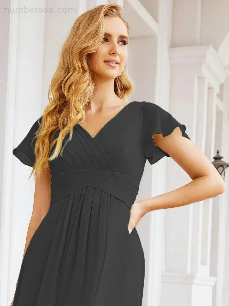 Numbersea Formal Prom Gowns for Mother of The Bride Cap Sleeves Bridesmaid Dress 28047 - Image 45