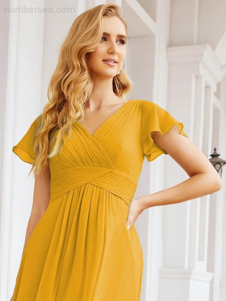 Numbersea Formal Prom Gowns for Mother of The Bride Cap Sleeves Bridesmaid Dress 28047 - Image 6