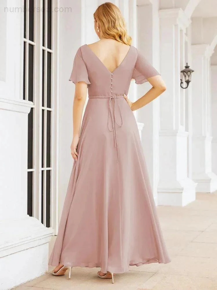 Numbersea Formal Prom Gowns for Mother of The Bride Short Sleeves Bridesmaid Dress 28049 - Image 18