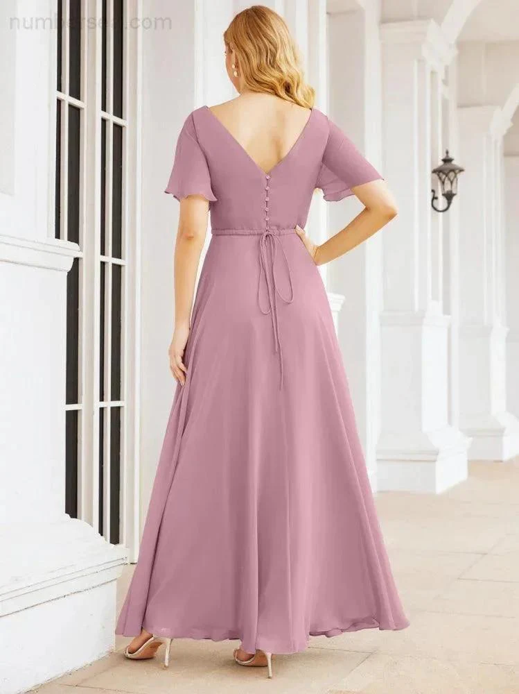 Numbersea Formal Prom Gowns for Mother of The Bride Short Sleeves Bridesmaid Dress 28049 - Image 2