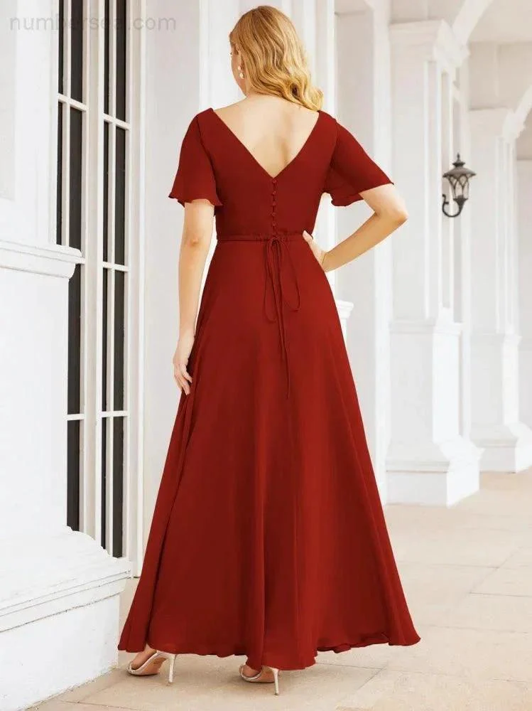 Numbersea Formal Prom Gowns for Mother of The Bride Short Sleeves Bridesmaid Dress 28049 - Image 38