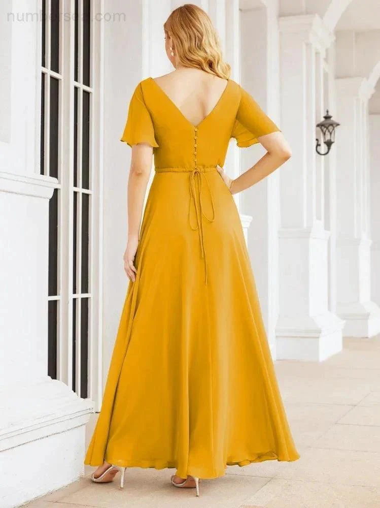 Numbersea Formal Prom Gowns for Mother of The Bride Short Sleeves Bridesmaid Dress 28049 - Image 4