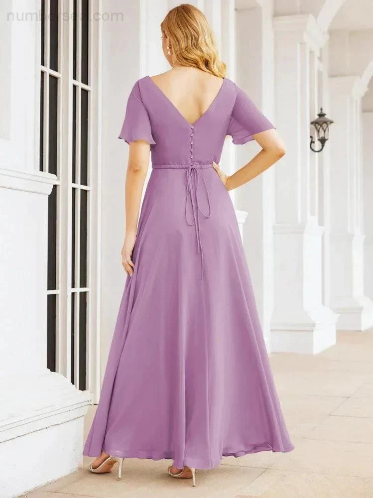Numbersea Formal Prom Gowns for Mother of The Bride Short Sleeves Bridesmaid Dress 28049 - Image 42