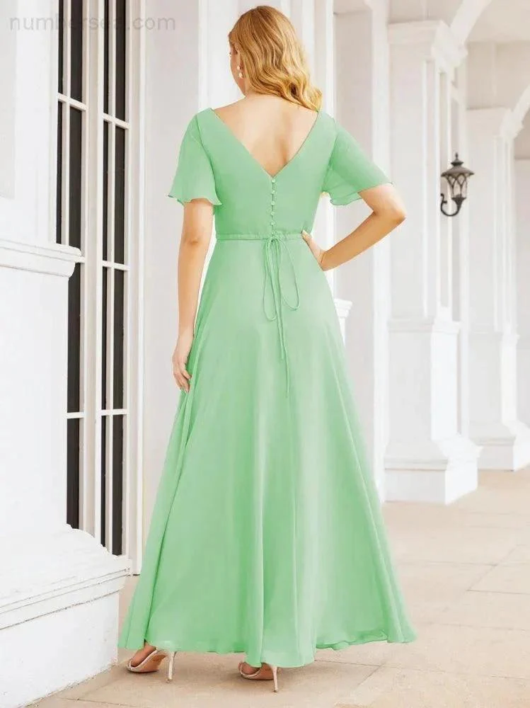 Numbersea Formal Prom Gowns for Mother of The Bride Short Sleeves Bridesmaid Dress 28049 - Image 44