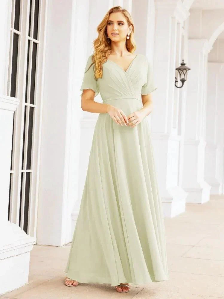 Numbersea Formal Prom Gowns for Mother of The Bride Short Sleeves Bridesmaid Dress 28049 - Image 51