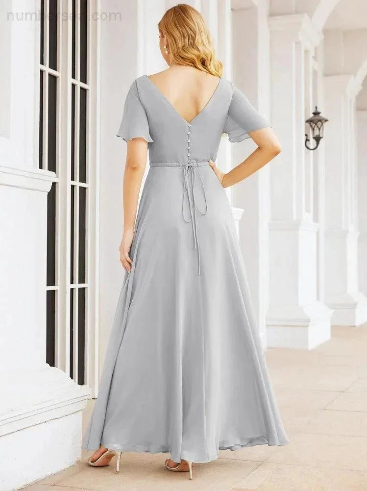Numbersea Formal Prom Gowns for Mother of The Bride Short Sleeves Bridesmaid Dress 28049 - Image 54