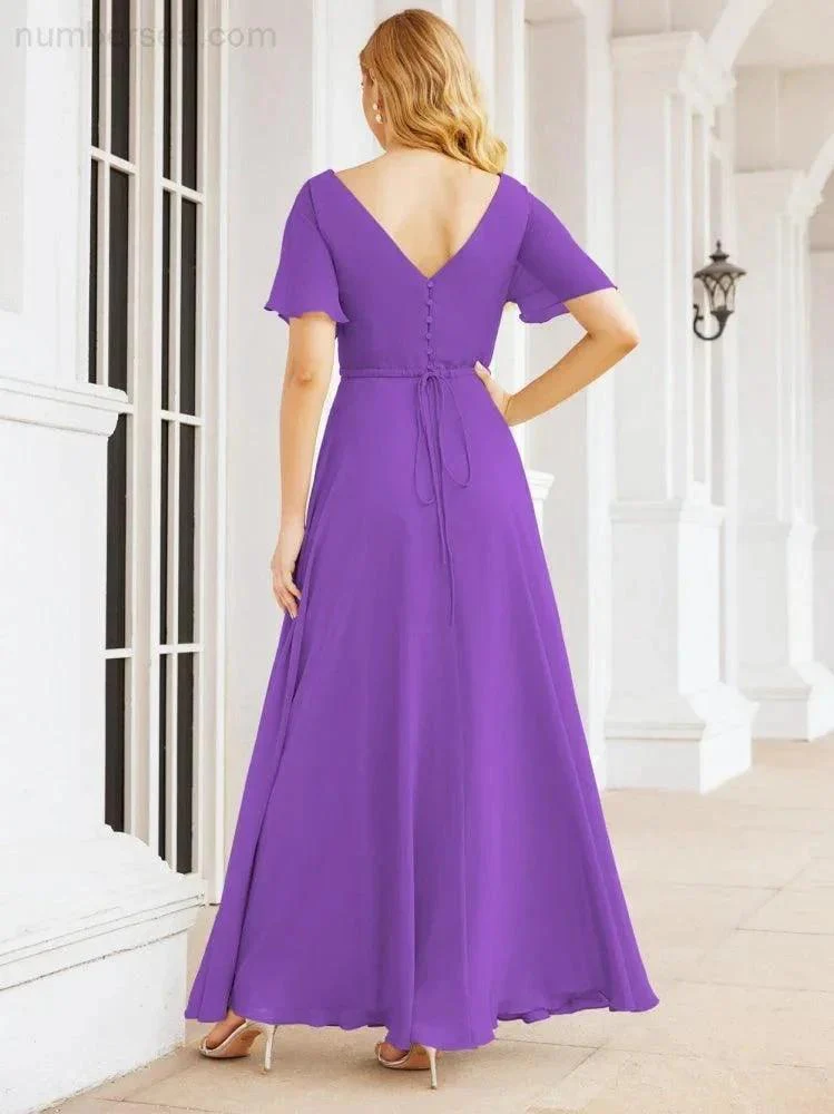 Numbersea Formal Prom Gowns for Mother of The Bride Short Sleeves Bridesmaid Dress 28049 - Image 56