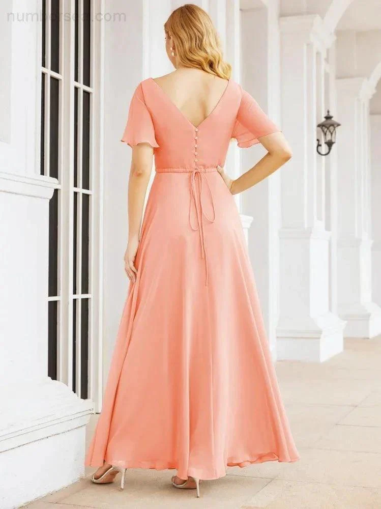 Numbersea Formal Prom Gowns for Mother of The Bride Short Sleeves Bridesmaid Dress 28049 - Image 58
