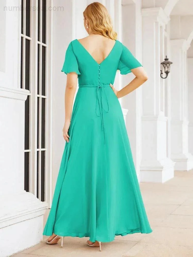 Numbersea Formal Prom Gowns for Mother of The Bride Short Sleeves Bridesmaid Dress 28049 - Image 64