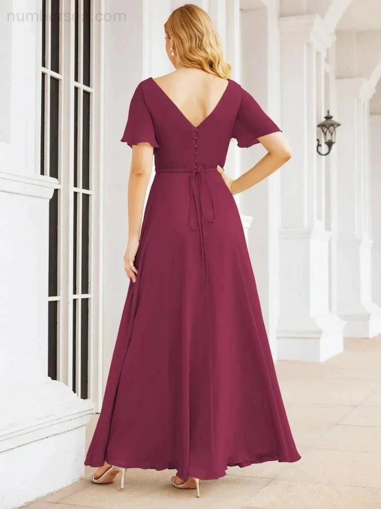 Numbersea Formal Prom Gowns for Mother of The Bride Short Sleeves Bridesmaid Dress 28049 - Image 68