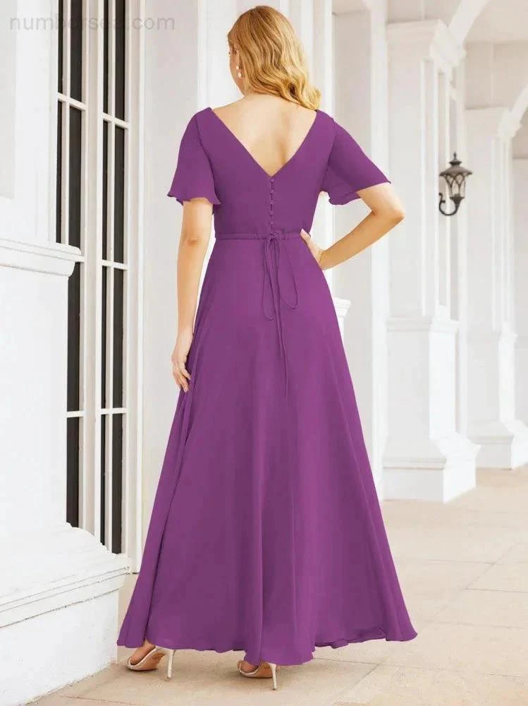 Numbersea Formal Prom Gowns for Mother of The Bride Short Sleeves Bridesmaid Dress 28049 - Image 72