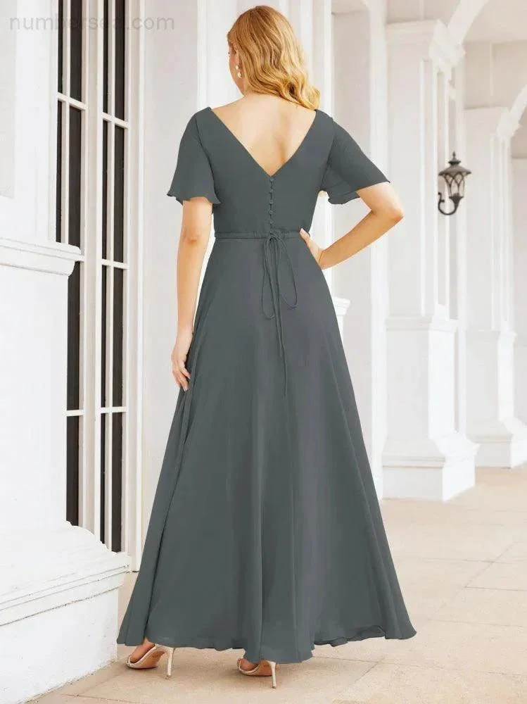 Numbersea Formal Prom Gowns for Mother of The Bride Short Sleeves Bridesmaid Dress 28049 - Image 76
