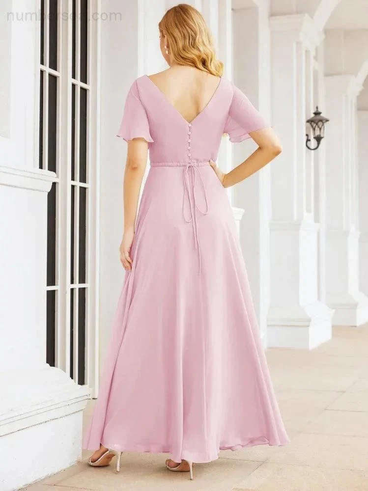 Numbersea Formal Prom Gowns for Mother of The Bride Short Sleeves Bridesmaid Dress 28049 - Image 78