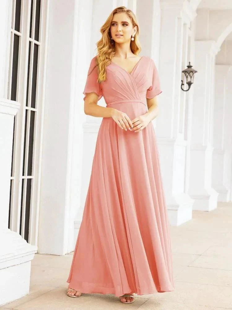 Numbersea Formal Prom Gowns for Mother of The Bride Short Sleeves Bridesmaid Dress 28049 - Image 79