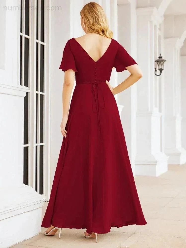 Numbersea Formal Prom Gowns for Mother of The Bride Short Sleeves Bridesmaid Dress 28049 - Image 82